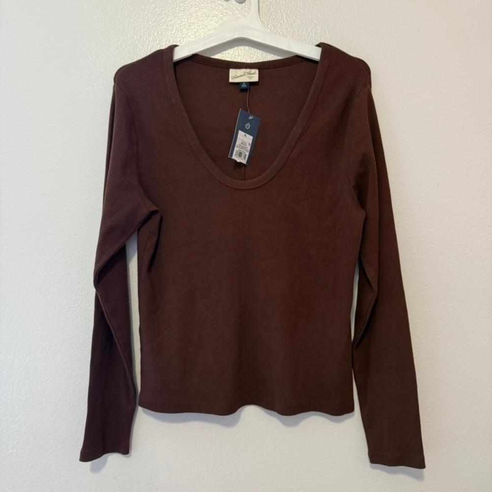 Universal Thread Womens XL Brown Ribbed Long Sleeve Scoop Neck Top